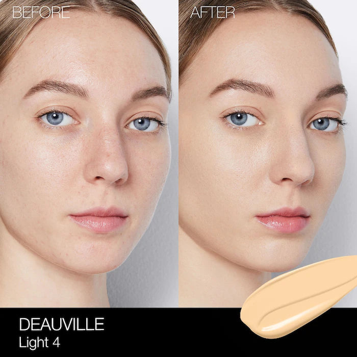 image showing before and after of NARS light reflecting foundation for her available at Heygirl.pk for delivery in Pakistan