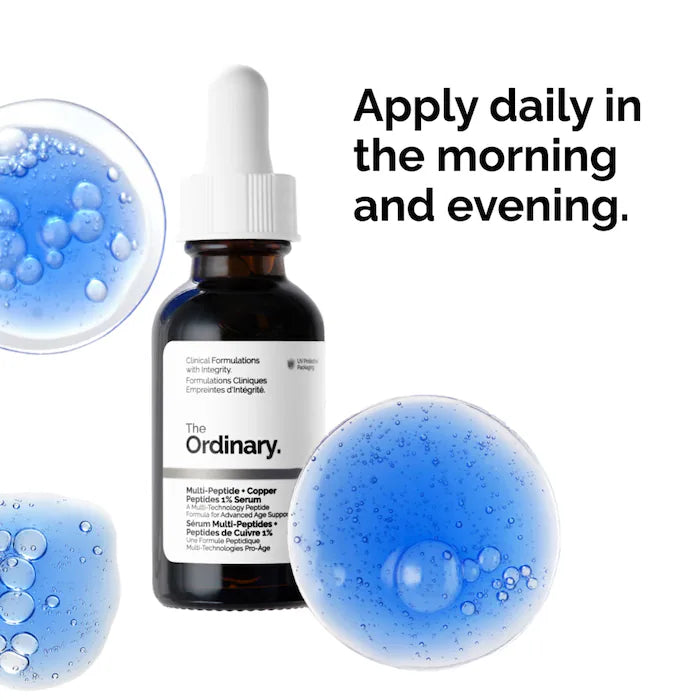 image showing how to use The Ordinary Multi-Peptide + Copper Peptides 1% Serum for anti aging available at Heygirl.pk for delivery in Pakistan