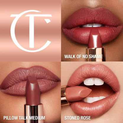 image showing swatch of Charlotte Tilbury Iconic Mini Lip Trio for her available at Heygirl.pk for delivery in Pakistan