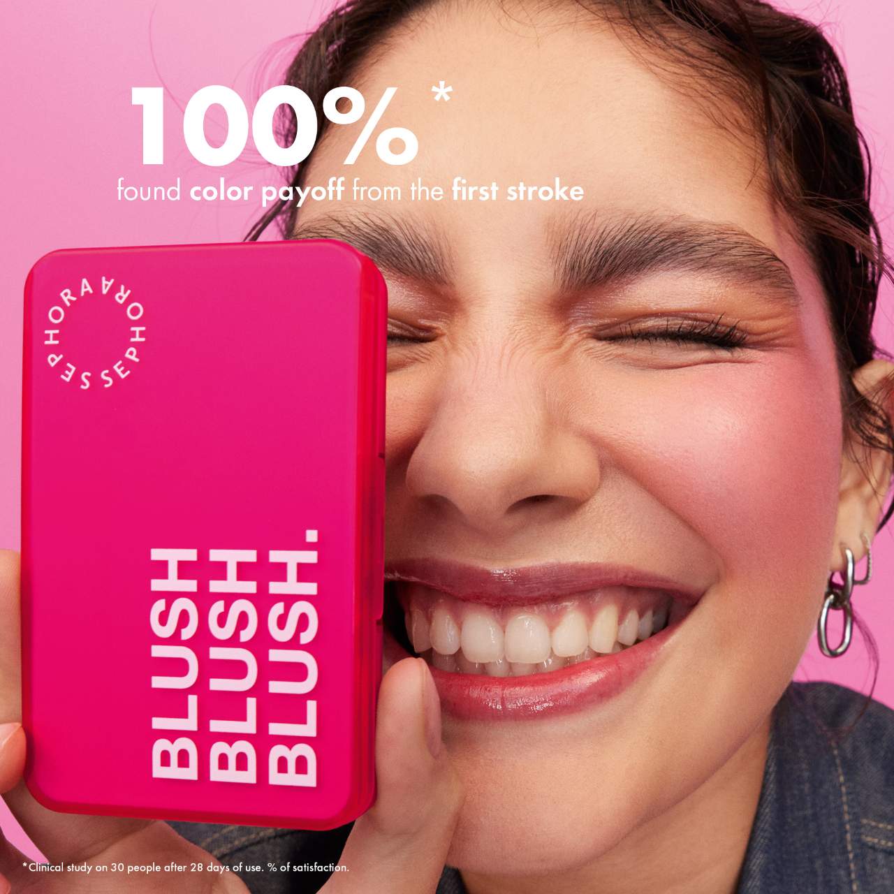 a happy Pakistani girl after using Sephora blush powder and cream palette for her available at Heygirl.pk for delivery in Pakistan. 