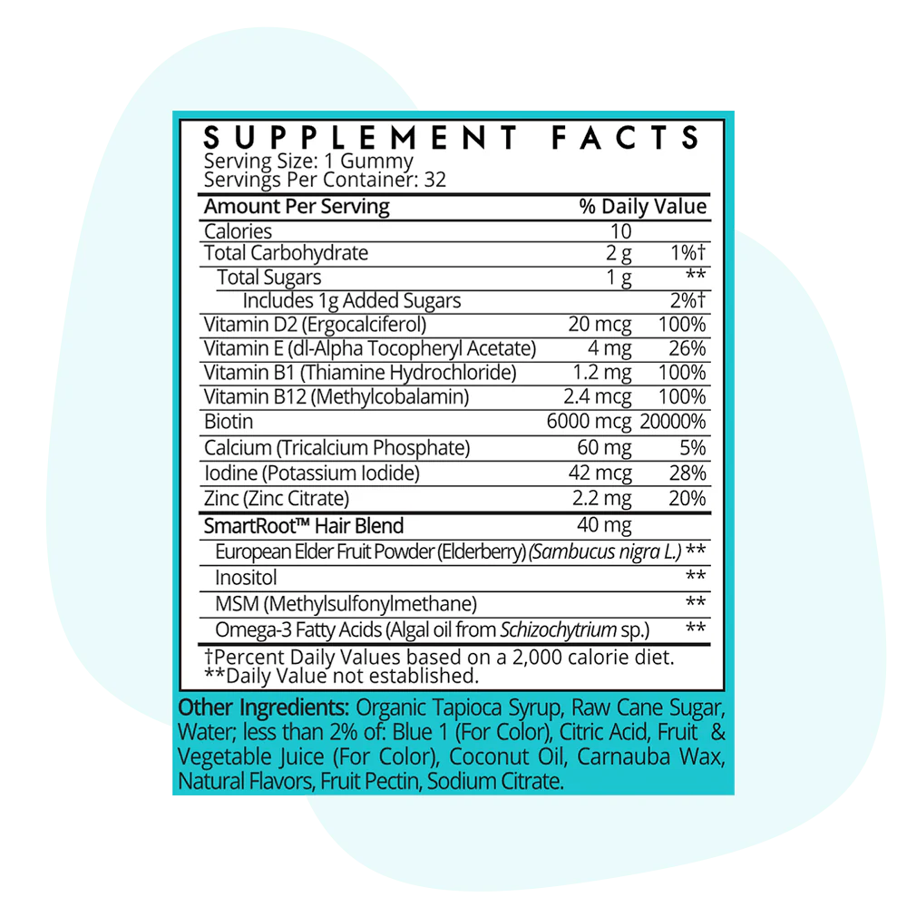image showing nutrition information of SugarBearPRO Hair Vitamin Halal Gummiesfor longer hair available at Heygirl.pk for delivery in Pakistan