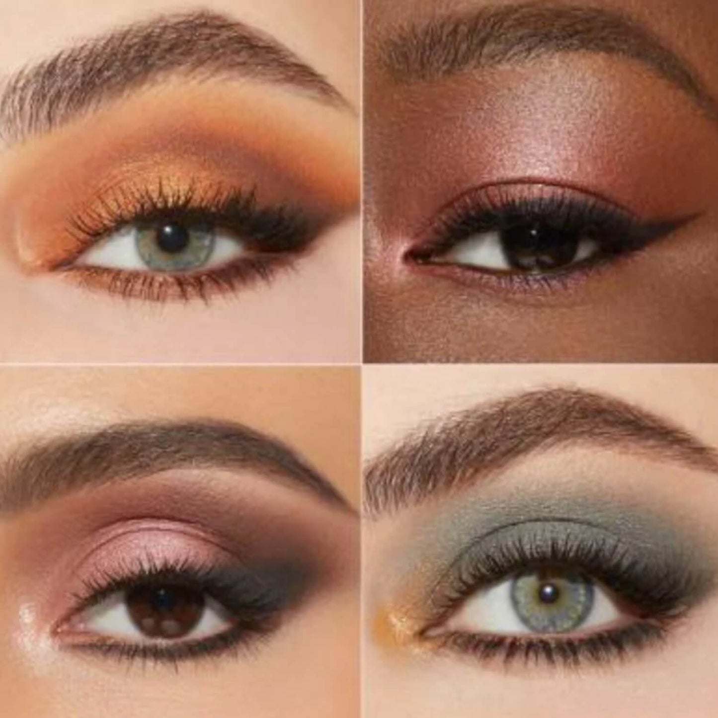Four different eye makeup looks on a person's face.