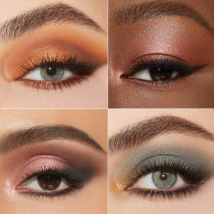 Four different eye makeup looks on a person's face.