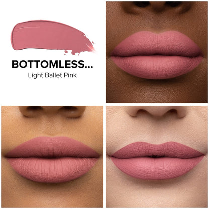 swatch of Too Faced Melted Matte Lipstick in bottomless shade available at heygirl.pk for delivery in Pakistan