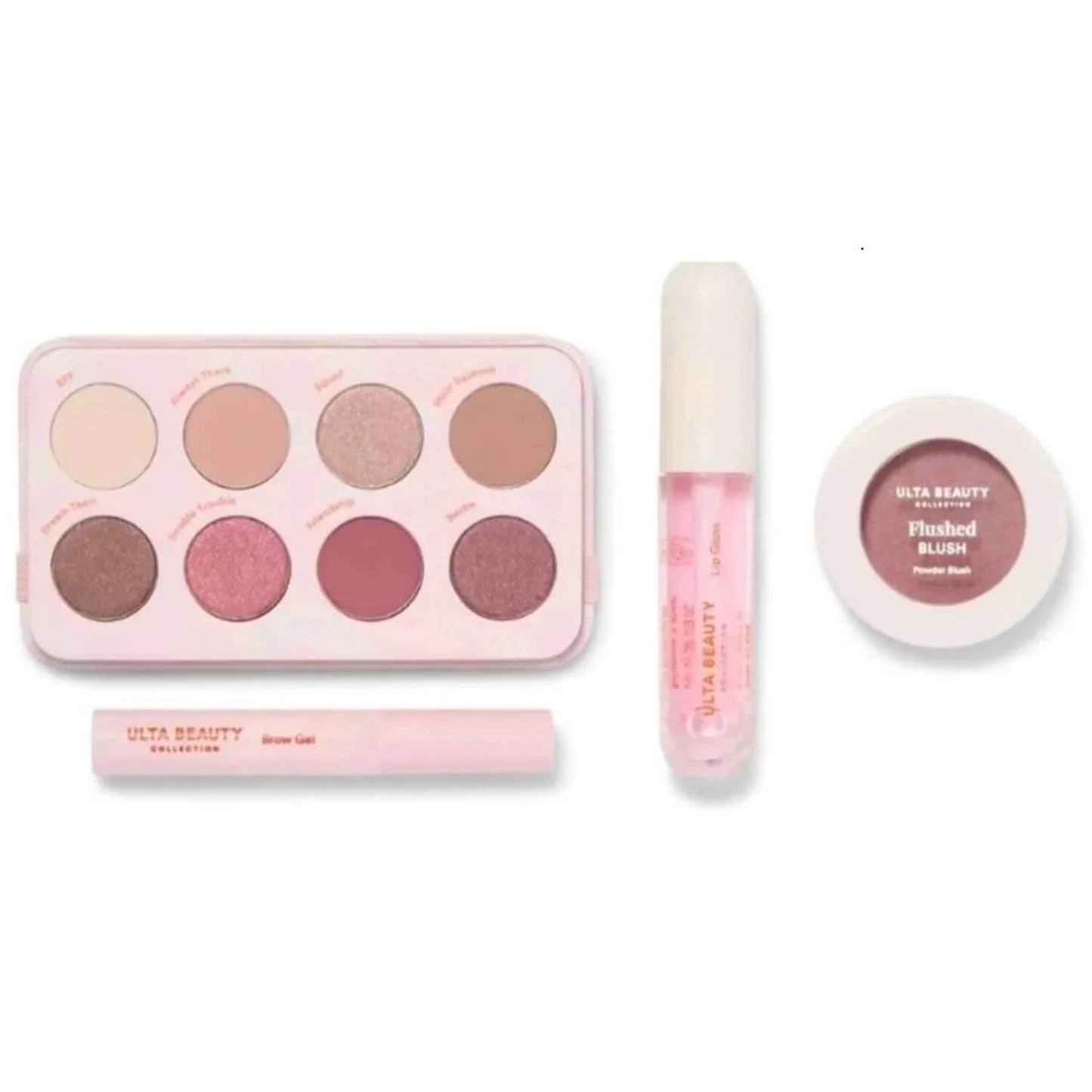 Ulta Beauty Besties Beauty Favorites Set in its orange packaging, containing a 9-shade eyeshadow palette, a lip gloss, and a flushed blush compact.