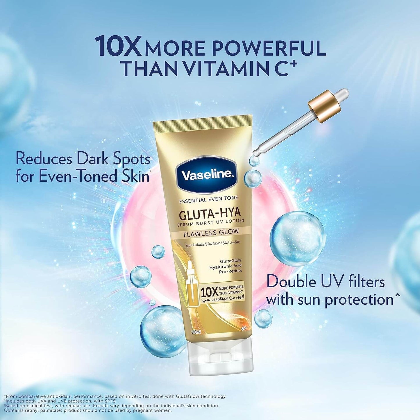 image showing benefits of using vaseline gluta hya hyaluronic acid lotion for skin brightening available at Heygirl.pk for delivery in Pakistan