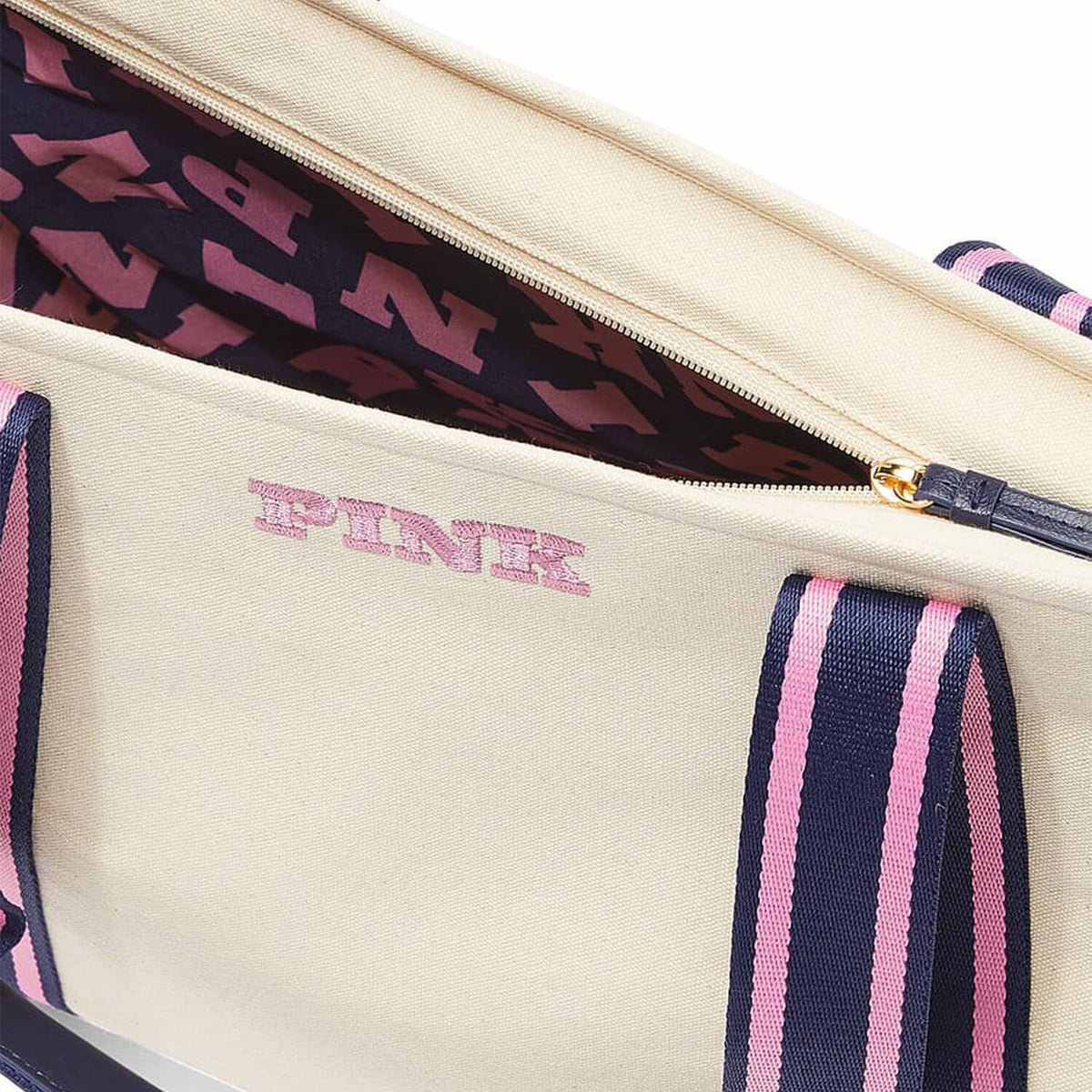 a closeup image of 100% original victoria's secret pink cream tote bag for her in Pakistan