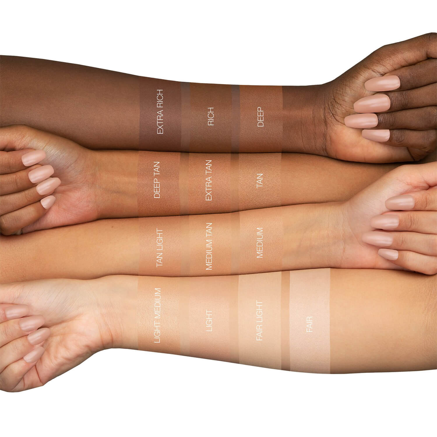picture showing different skin tones for Huda beauty GloWish Luminous Pressed Powder in Pakistan