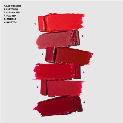 swatch of MAC pro lipstick red palette available at Heygirl.pk for delivery in Pakistan.