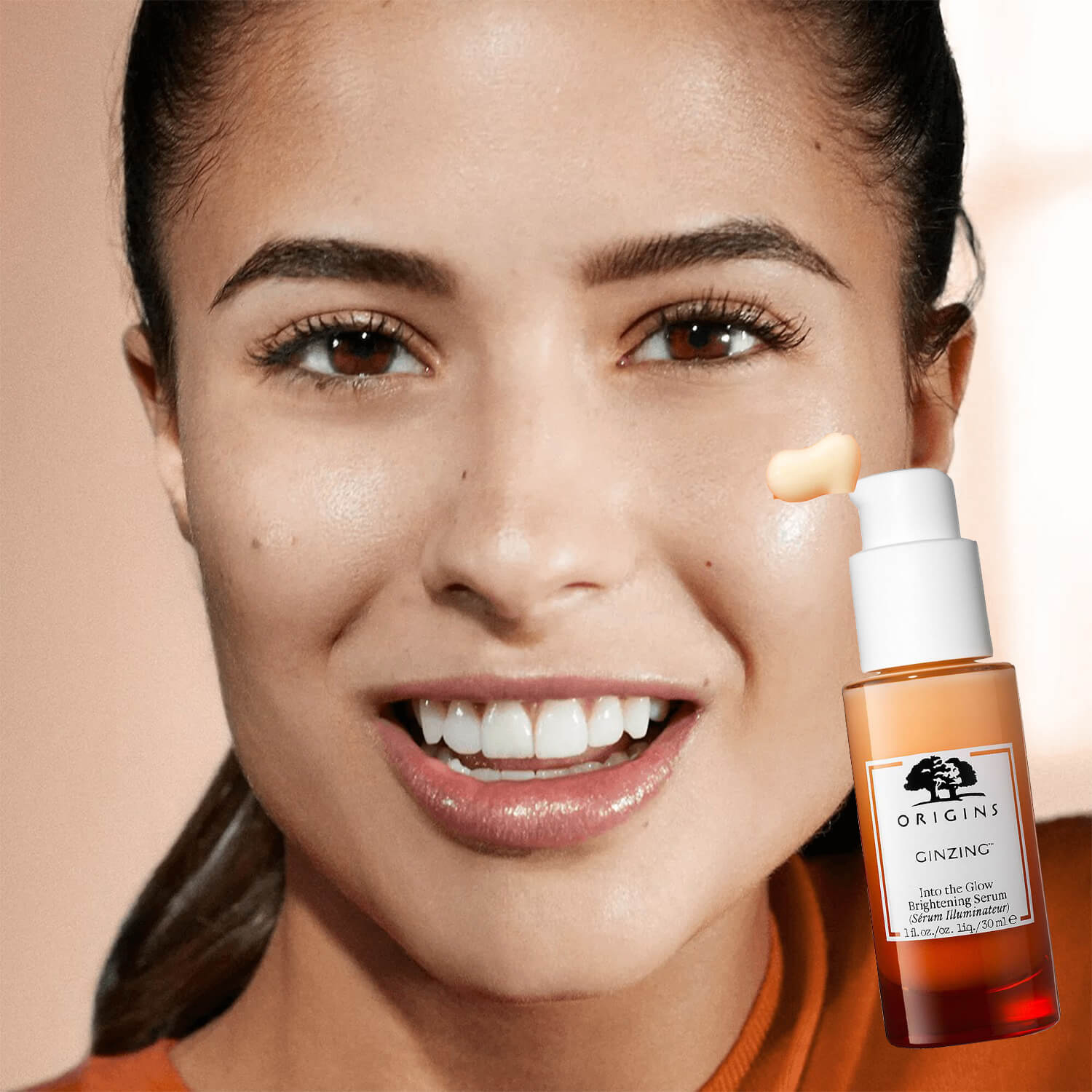 happy Pakistani girl using Origins Ginzing Brightening Serum for skin brightness available at Heygirl.pk for delivery in Pakistan