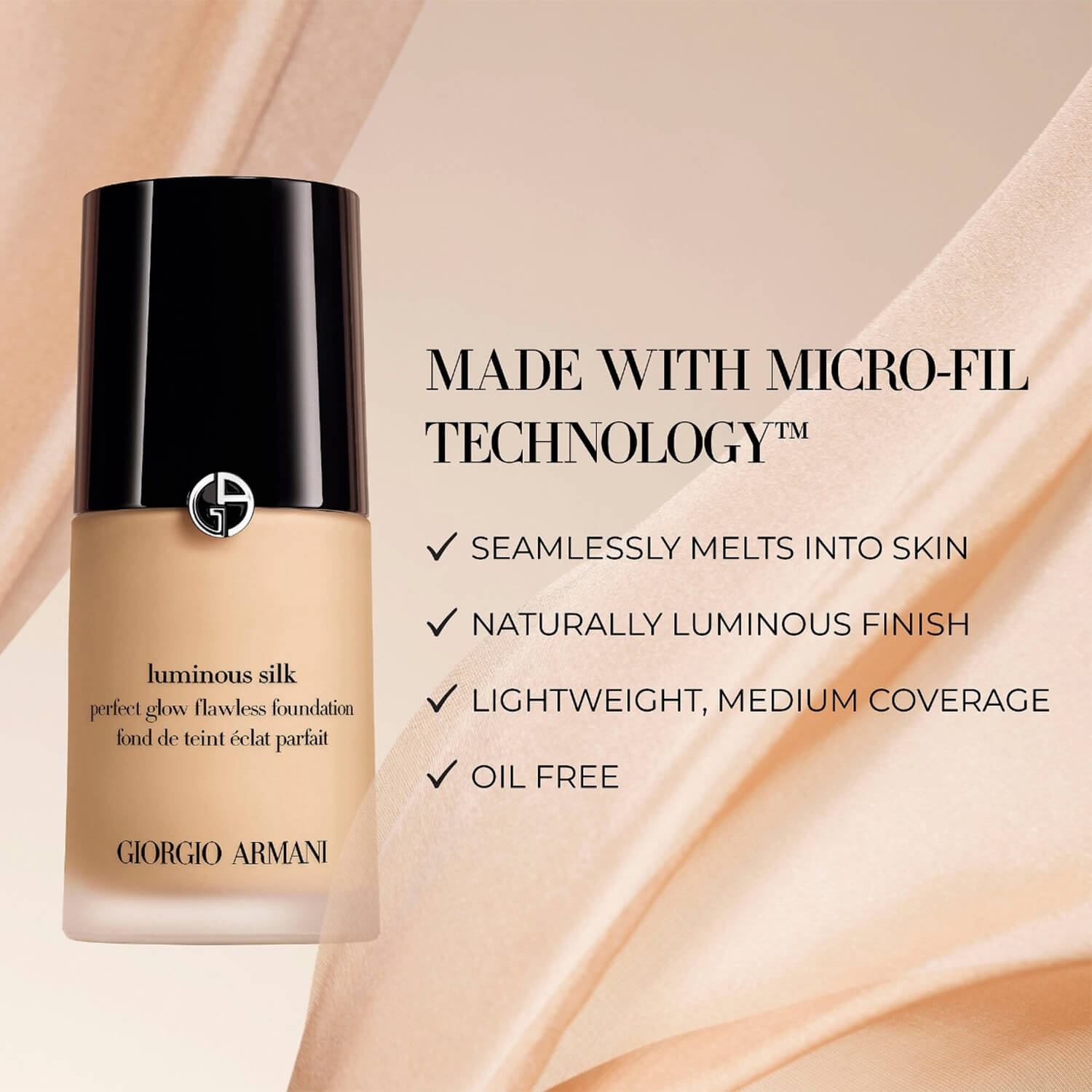 image showing benefits of Armani luminous silk foundation available at Heygirl.pk for delivery in Pakistan