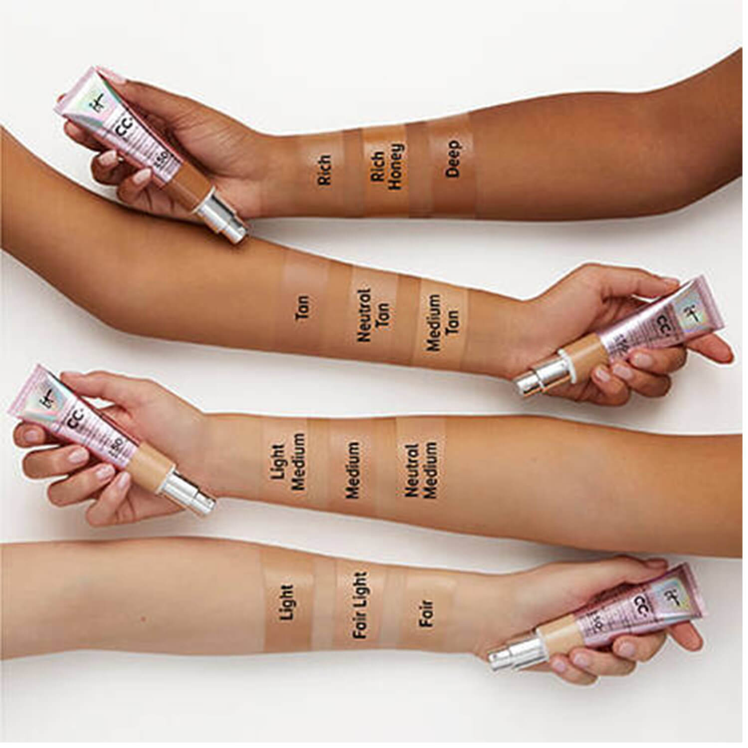 image showing swatch of IT cc cream foundation available at Heygirl.pk for cash on delivery in Pakistan