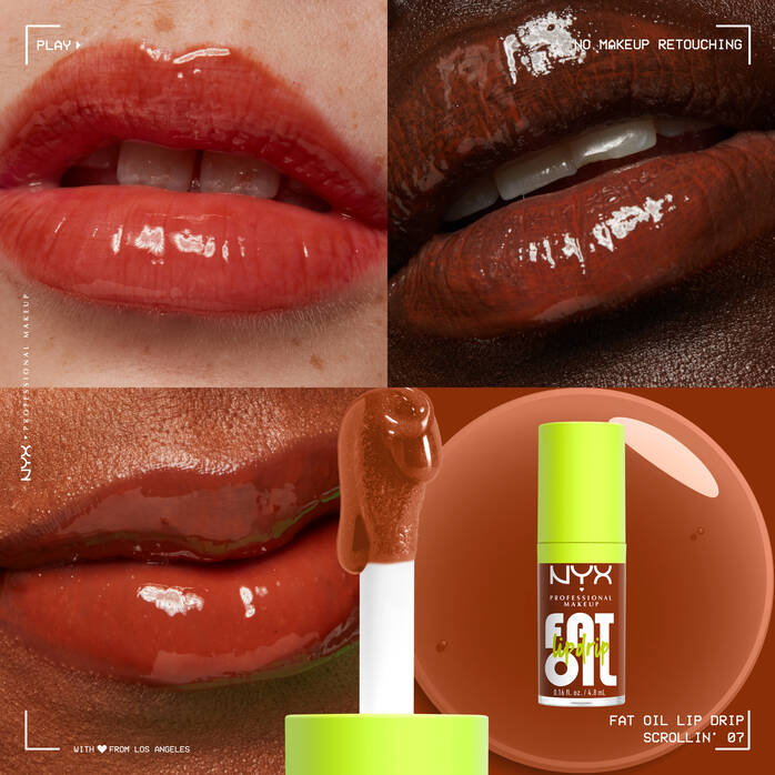 image showing swatch of 100% original NYX Fat Oil Lip Drip Gloss in scrollin shade available at Heygirl.pk for delivery in Pakistan